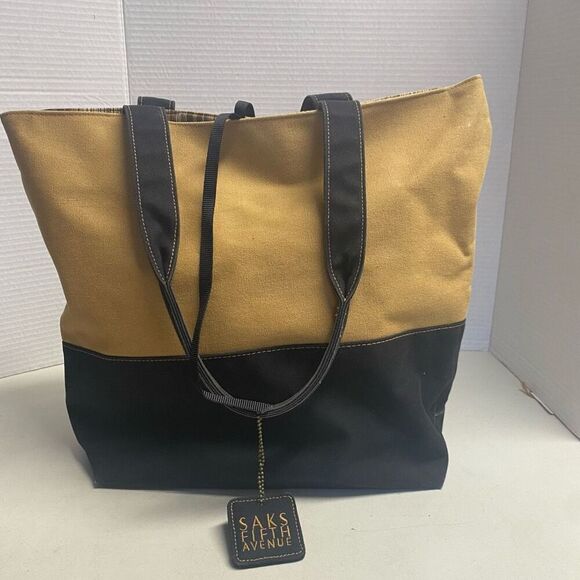 SAKS 5TH AVENUE Canvas Tote Bag Mustard 12.5X6.5X11.5 SEE DESCRIPTION - Picture 8 of 12